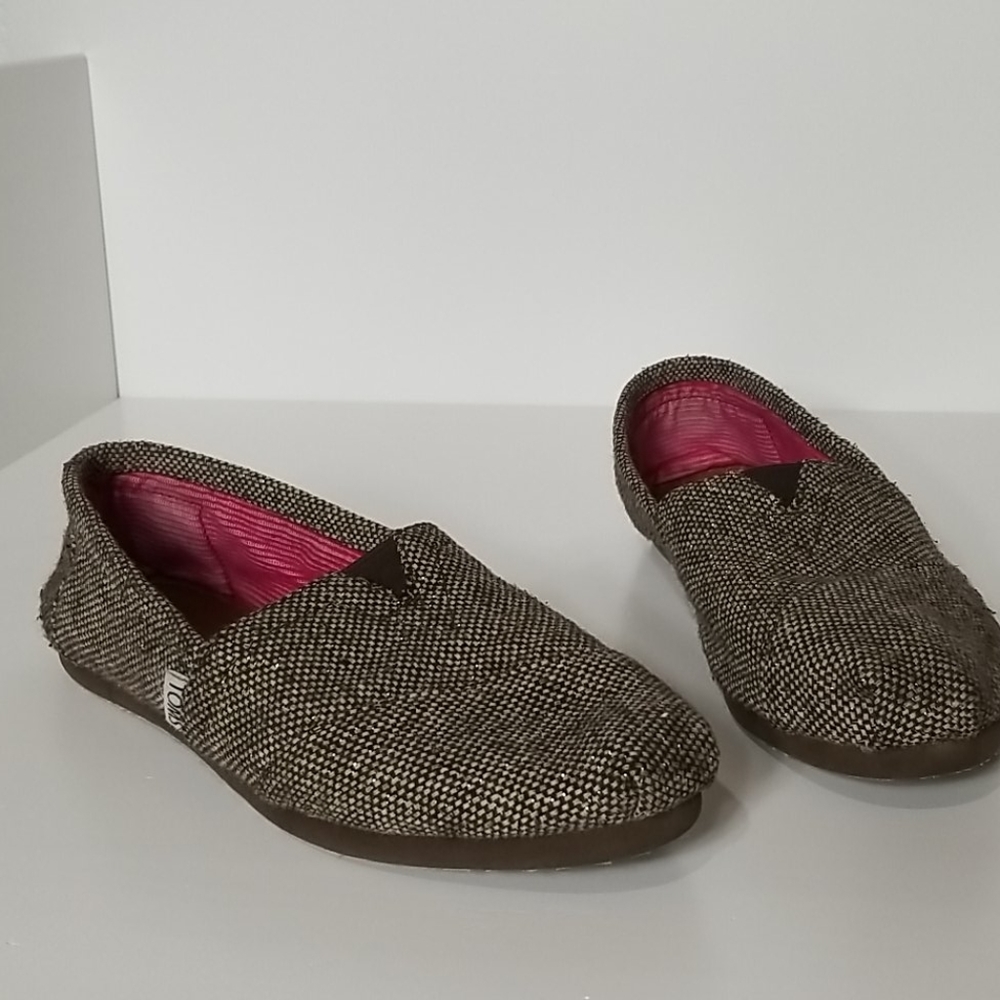 Toms Brown, Cream, Silver, Slip-Ons